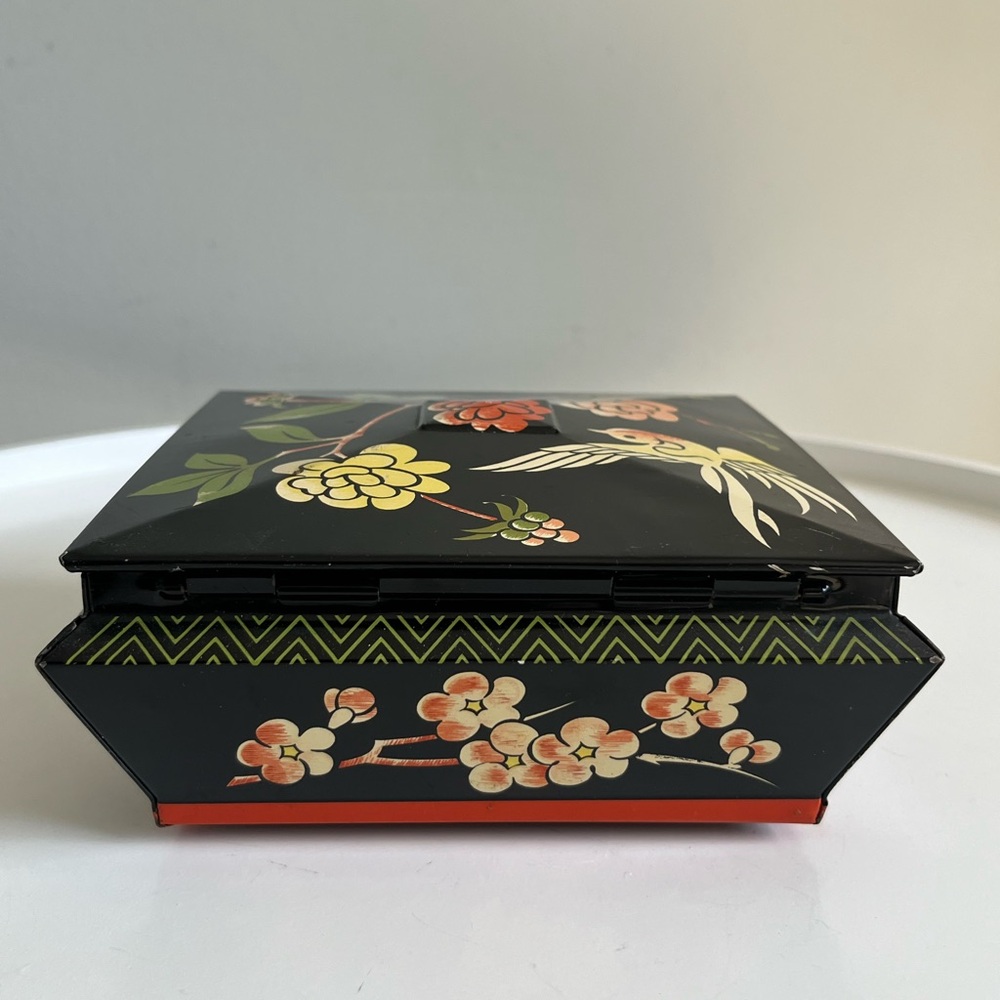 Vintage Floral Bird Painted Metal Box Germany